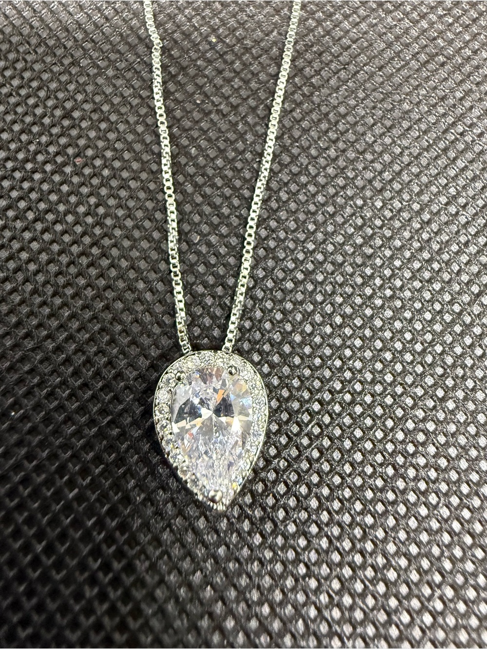 Silver Teardrop Moissanite and Cubic Zirconia Pendant Necklace -